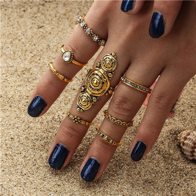 Fashion Black Opening Ring 3 pcs/set Midi Finger Knuckle Ring Set for Women Punk Alloy Finger Rings Boho Jewelry