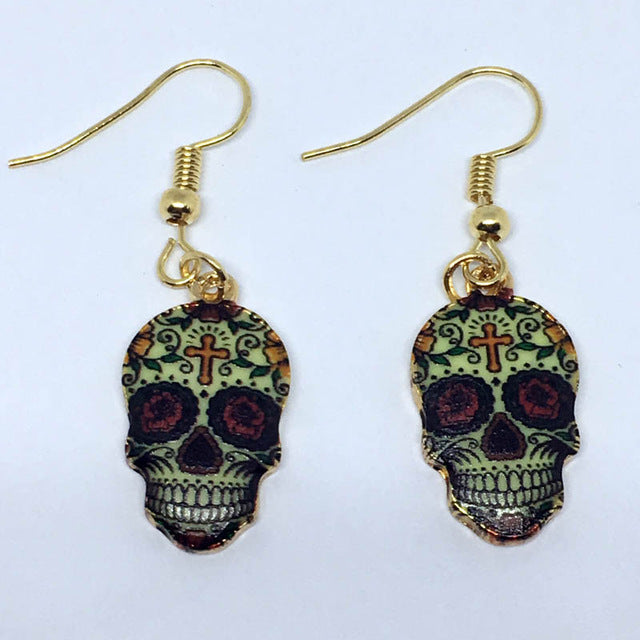 Calavera Expandable Sugary-sweet whimsical skull Earrings celebrate Mexican Day of the Dead Halloween Sugar Skull Earring 1 Pair