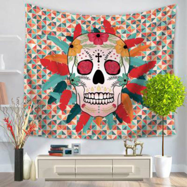 Coloful Skull Head Tapestry Wall Hanging Door Curtain Multi-purpose Beach Towel Yoga Mat Blanket Table Cloth Home Decor 1PC