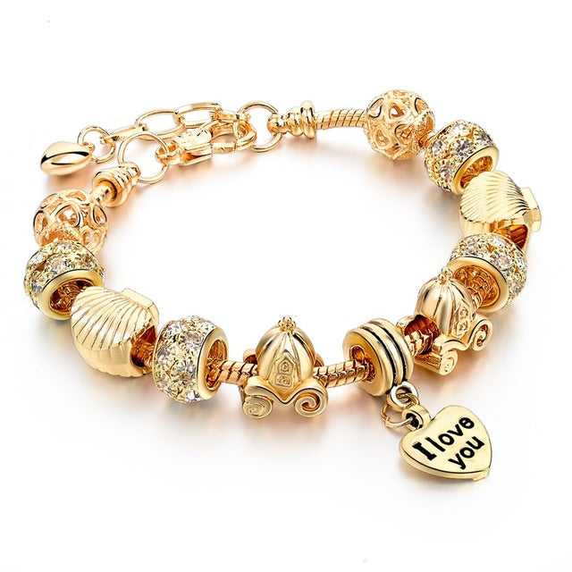 Luxury Crystal Heart Charm Bracelets & Bangles Gold Bracelets For Women Jewellery Pulseira Feminina