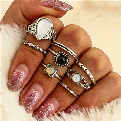 Fashion Black Opening Ring 3 pcs/set Midi Finger Knuckle Ring Set for Women Punk Alloy Finger Rings Boho Jewelry