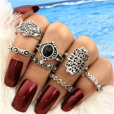 Fashion Black Opening Ring 3 pcs/set Midi Finger Knuckle Ring Set for Women Punk Alloy Finger Rings Boho Jewelry
