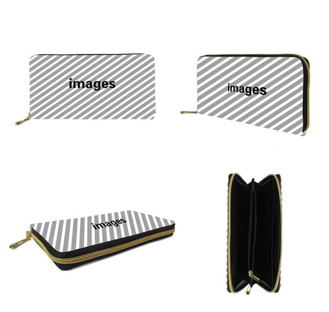 Women's Clutch Money Bags Sugar Skull Printing Long PU Leather