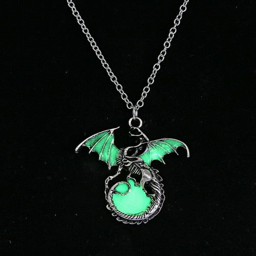 Retro Dragon Glow in the Dark necklace Silver Chain