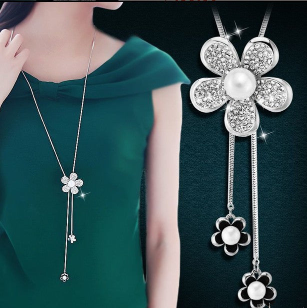 Imitation Pearl Necklaces Retro Hot Popular Vintage Leaf Pearl Collar Statement Necklace Long Jewelry For Women