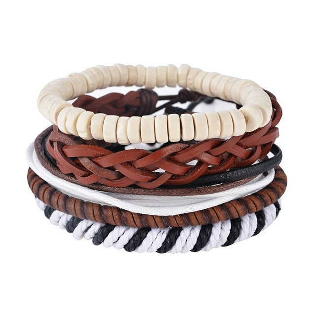 1Set (3-4PCs) Leather Bracelet Men Multilayer Bead Bracelet Punk Wrap Bracelets for Women Vintage punk Men Jewelry