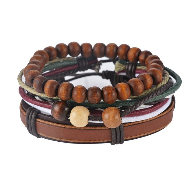1Set (3-4PCs) Leather Bracelet Men Multilayer Bead Bracelet Punk Wrap Bracelets for Women Vintage punk Men Jewelry