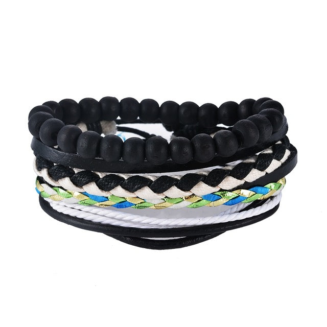 1Set (3-4PCs) Leather Bracelet Men Multilayer Bead Bracelet Punk Wrap Bracelets for Women Vintage punk Men Jewelry