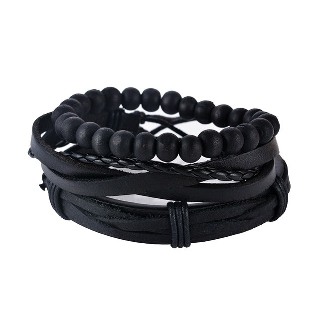 1Set (3-4PCs) Leather Bracelet Men Multilayer Bead Bracelet Punk Wrap Bracelets for Women Vintage punk Men Jewelry