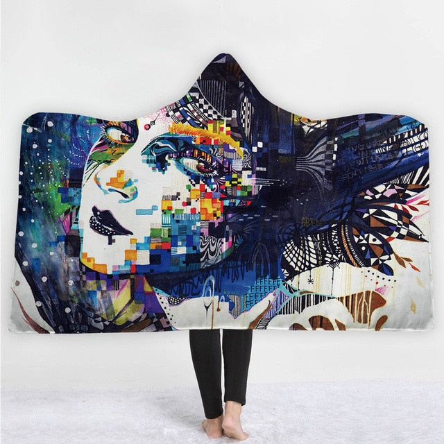 Hooded Blanket for Adults Kids Floral Gothic Sherpa Fleece Wearable Throw Blanket