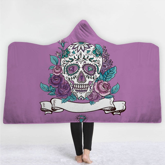 Hooded Blanket for Adults Kids Floral Gothic Sherpa Fleece Wearable Throw Blanket