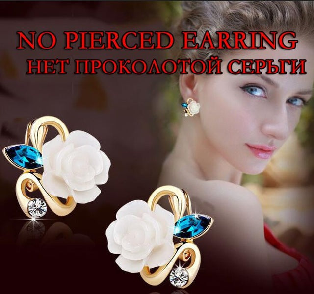 Multicolour Rhinestone Crystals Opal Butterfly Clip Earrings For Women Female Jewelry No Hole Ear Clips Earring Brincos ear cuff