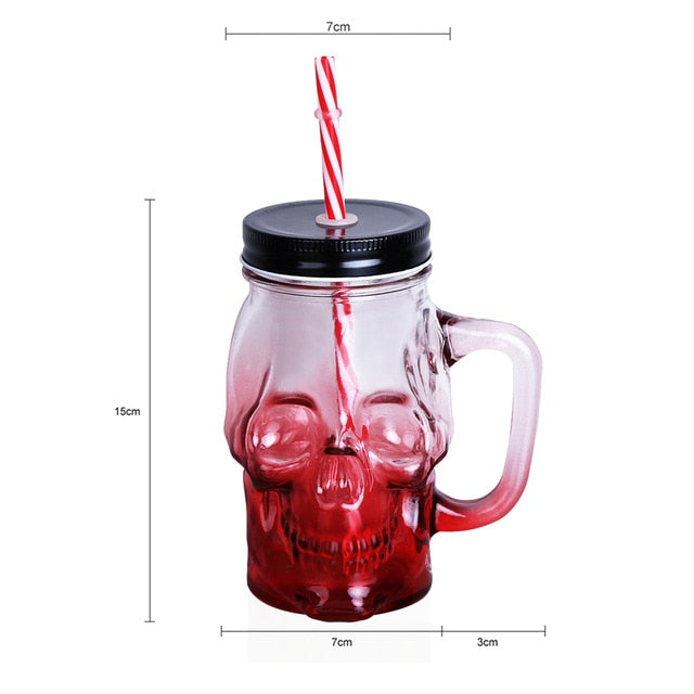 Skull Mason Jar 500ML Creative Design Glass Beer Mug With Straw