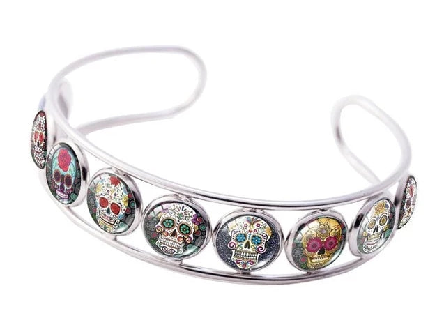 New Sugar Skull Cuff Bracelet Flower Skulls Bracelets
