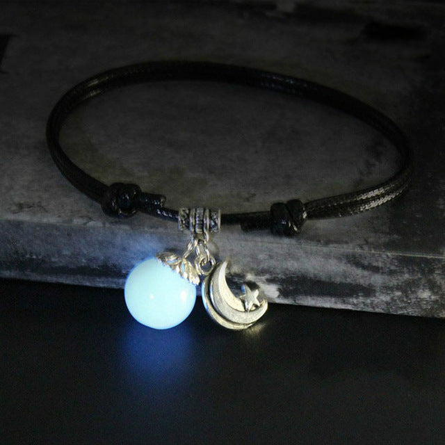 1PCS Retro Creative Glow In Dark Pendant Anklet Female Jewelry Gift Handmade Black Rope Leaves Chain Barefoot Anklet