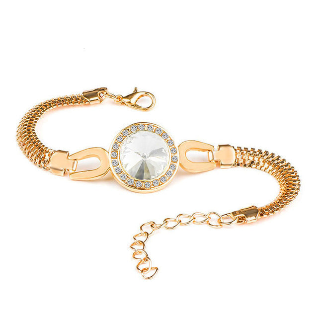 Brand Round Crystal CZ Hand Chain Bracelets for Women Gold Color Twisted Bracelet & Bangle Engagement Jewelry Wholesale