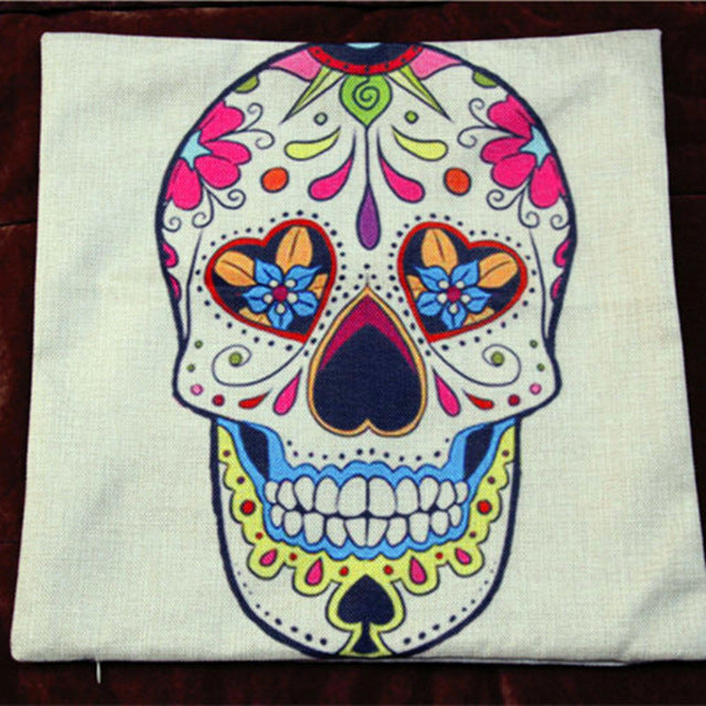 Kiwiberry Mexican day of died Skull Pillowcase Cotton Linen Decorative skullhead cushion cover Almofadas Cojines