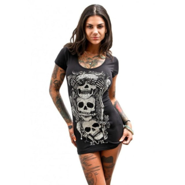vintage bodycon bandage women summer dress Loose Short Sleeves Skull