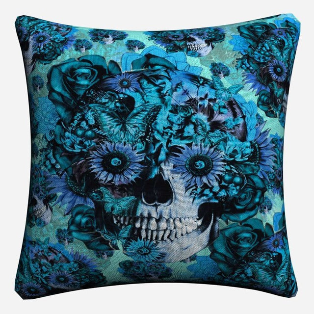 Sugar Skull Psychedelic Mandala Art Decorative Cotton Linen Cushion Cover