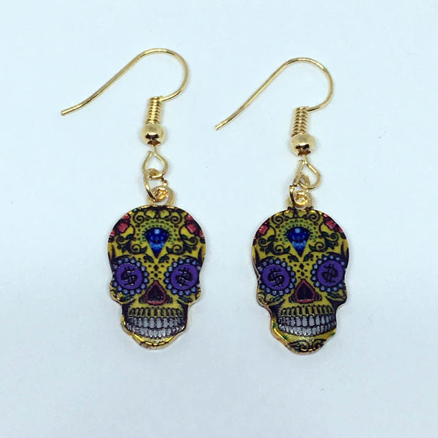 Calavera Expandable Sugary-sweet whimsical skull Earrings celebrate Mexican Day of the Dead Halloween Sugar Skull Earring 1 Pair