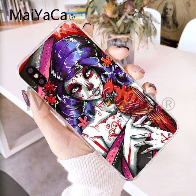 Funny Sugar Skull Girl Tattoo Transparent Shell Phone Case For iphone