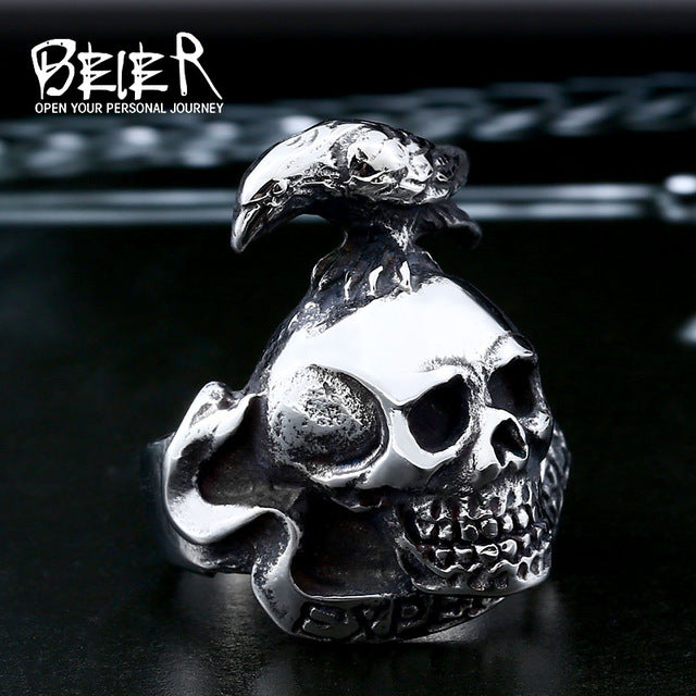 new store 316L Stainless Steel high quality Drop Ship A variety of Skull Big Punk Biker Ring fashion jewelry LLBR8-414R