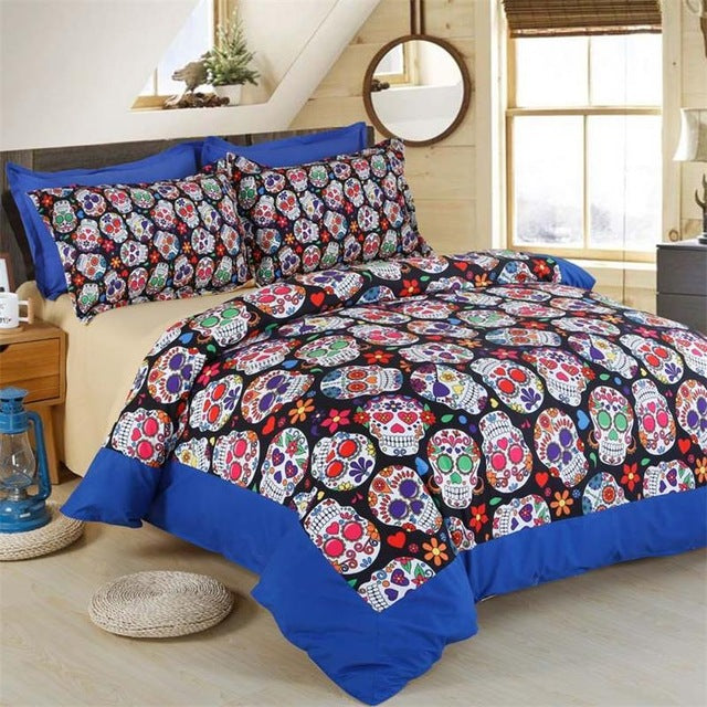 Personalized Sugar Skull Halloween Bedding Set Duvet Cover Pillowcase Bed Sheets Twin Full Queen King Size Textile Sets