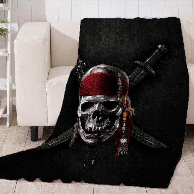 Custom Flannel Fleece Fabric Blanket Suger Skull and Flower Sofa Bed Throw Blanket Kid Adult Warm Black Blanket Dropship