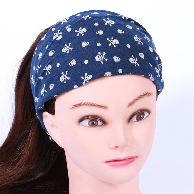 10pcs Bohemian Elastic Headbands Skull Print Turban Girls Hairbands Women Girls Headwrap Hair Accessories