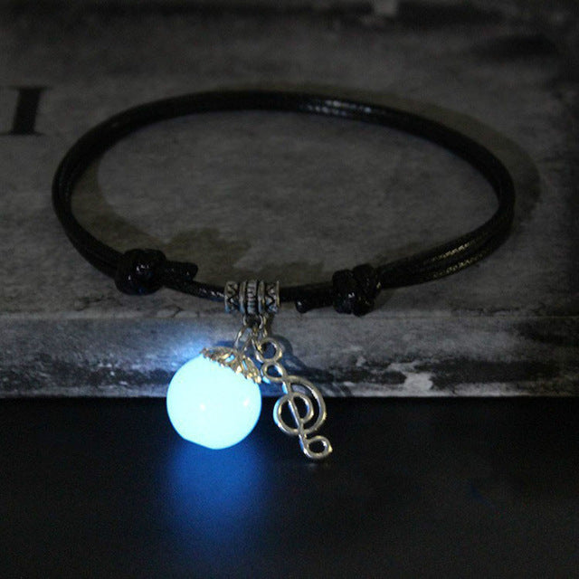 1PCS Retro Creative Glow In Dark Pendant Anklet Female Jewelry Gift Handmade Black Rope Leaves Chain Barefoot Anklet