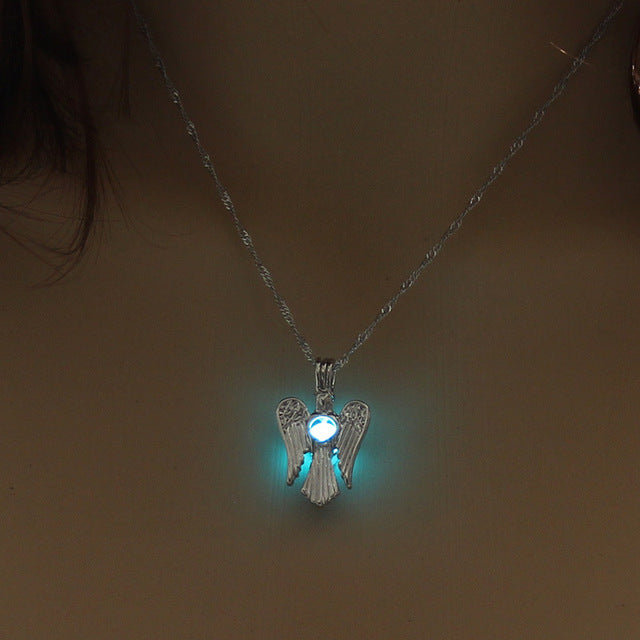 Angel Wings Pendant Supernatural Necklace Women Jewelry Luminous Necklace GLOW in the DARK gift