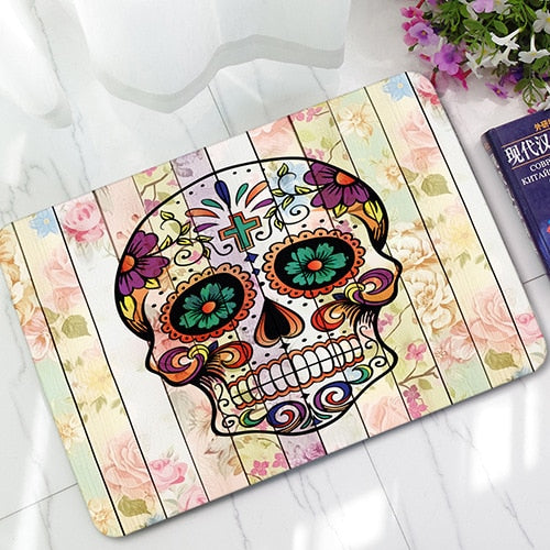 Outdoor Mat for Kitchen Sugar Skull Printed Water Absorption Velvet Carpet