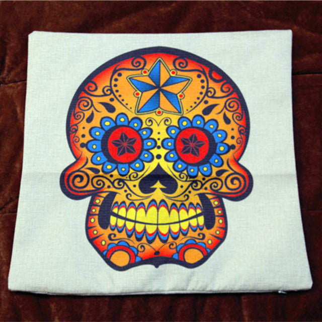 Kiwiberry Mexican day of died Skull Pillowcase Cotton Linen Decorative skullhead cushion cover Almofadas Cojines