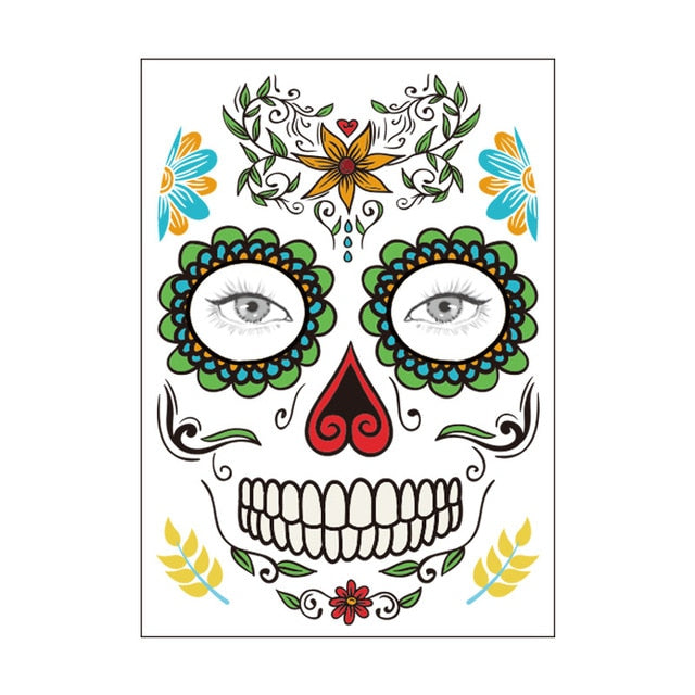 Waterproof Temporary Tattoo Sticker Party Decoration Sugar skull Mask
