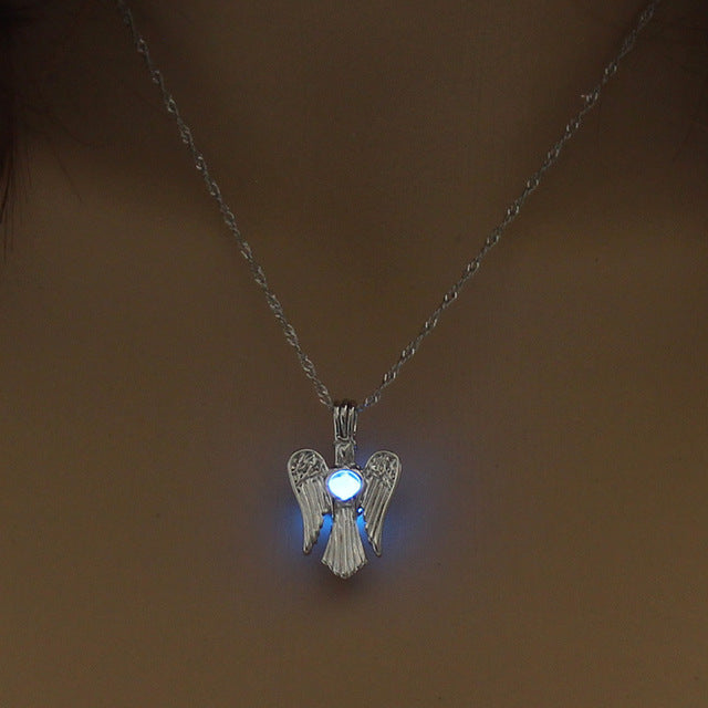 Angel Wings Pendant Supernatural Necklace Women Jewelry Luminous Necklace GLOW in the DARK gift
