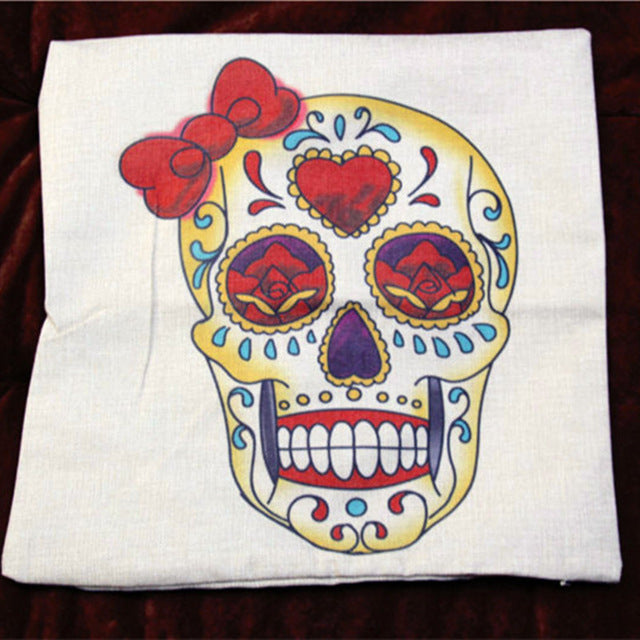 Kiwiberry Mexican day of died Skull Pillowcase Cotton Linen Decorative skullhead cushion cover Almofadas Cojines