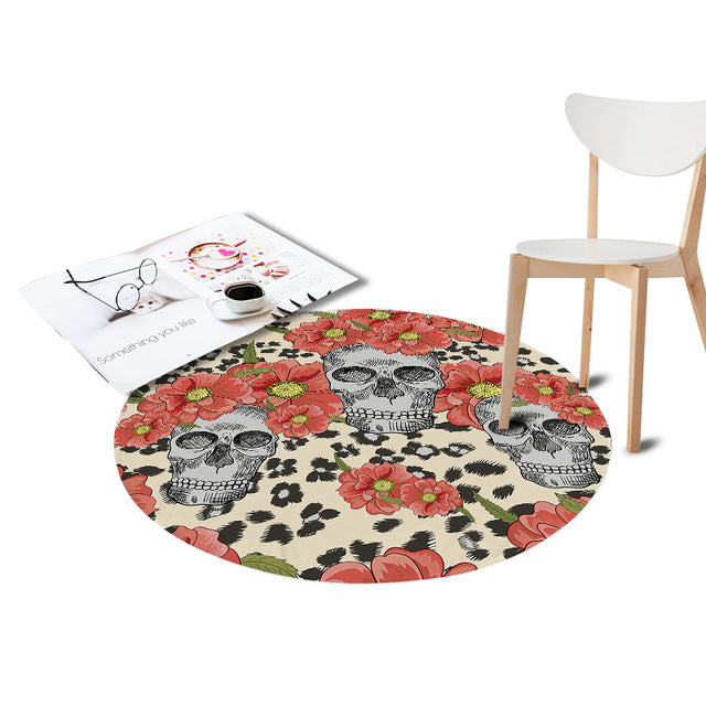 Sugar Skull Printed Coral Velvet Chair Pink Floor Mats Round Carpets Living Room Kids Bedroom Play Area Outdoor Rugs Home Decor