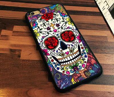 Sugar Skull flower Printed Soft Rubber Mobile Phone Cases For iPhone