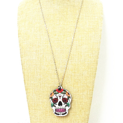 Simple Catrina Acrylic Sugar Skull Necklace Calavera Holloween Day Jewelry for Boy and Girls