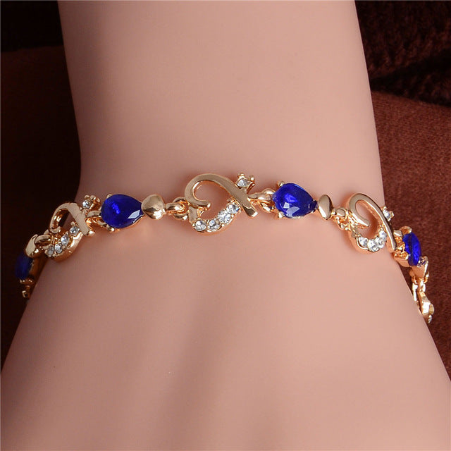 New 5 colors Beautiful Bracelet for Women Colorful Austrian Crystal Fashion Heart Chain Bracelet Wholesale