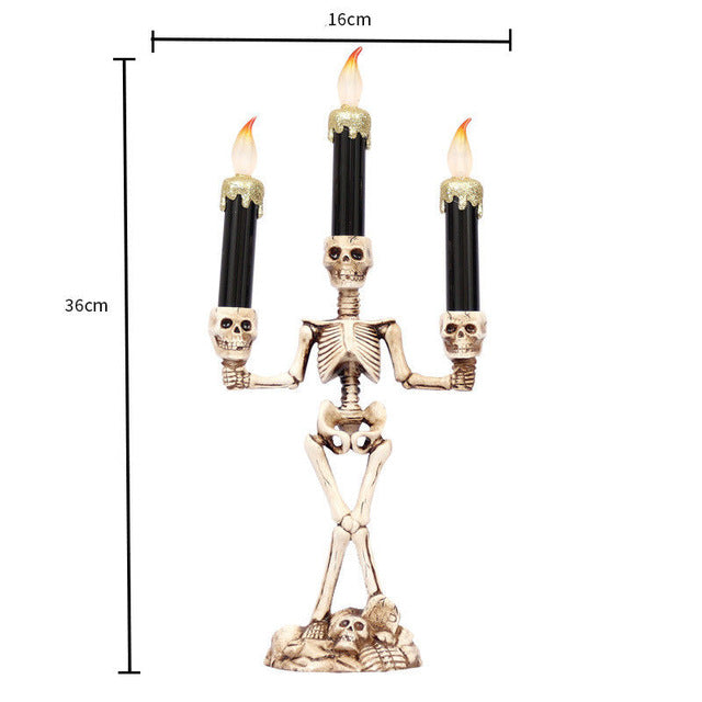 LED Candle Holder 3-arms Skull Skeleton Candle Stand For Home Halloween Party DIY Decoration Candlestick Art Props
