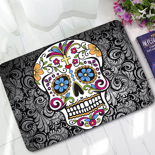 Outdoor Mat for Kitchen Sugar Skull Printed Water Absorption Velvet Carpet