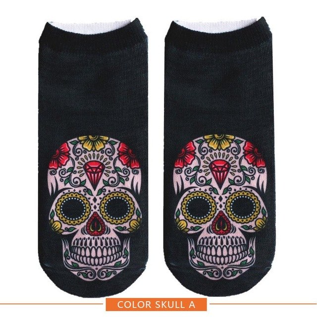 New arrival Women Low Cut Ankle Socks Funny Skull 3D Printing Sock Cotton Hosiery Gothic Punk Shantou Printed Sock