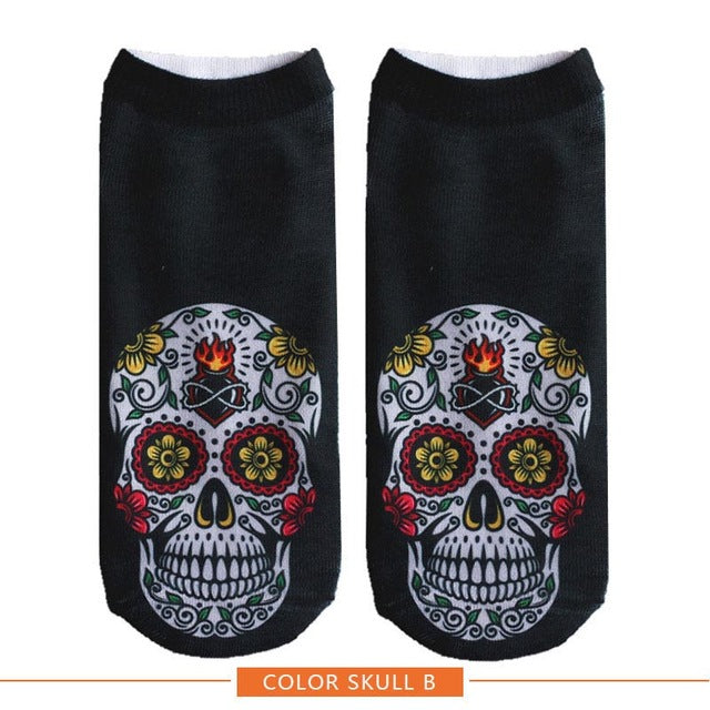 New arrival Women Low Cut Ankle Socks Funny Skull 3D Printing Sock Cotton Hosiery Gothic Punk Shantou Printed Sock