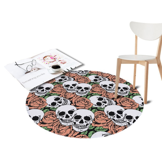 Sugar Skull Printed Coral Velvet Chair Pink Floor Mats Round Carpets Living Room Kids Bedroom Play Area Outdoor Rugs Home Decor