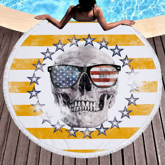 Microfiber Large Bath Towel for Beach Thick 150cm Round Sugar Skull Printed Beach Towel Quick Compressed Towel Tapestry Yoga Mat