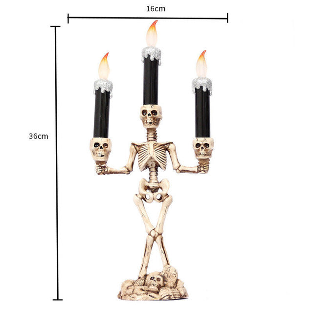 LED Candle Holder 3-arms Skull Skeleton Candle Stand For Home Halloween Party DIY Decoration Candlestick Art Props
