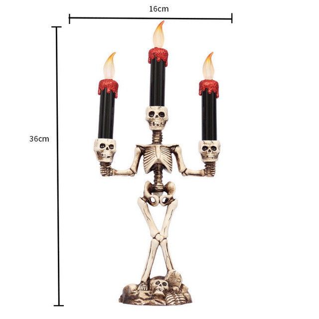 LED Candle Holder 3-arms Skull Skeleton Candle Stand For Home Halloween Party DIY Decoration Candlestick Art Props