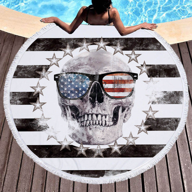 Microfiber Large Bath Towel for Beach Thick 150cm Round Sugar Skull Printed Beach Towel Quick Compressed Towel Tapestry Yoga Mat