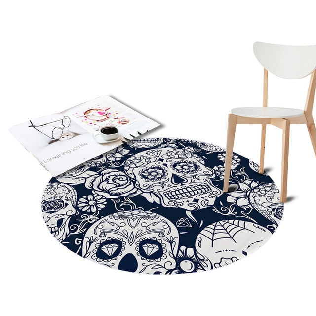 Sugar Skull Printed Coral Velvet Chair Pink Floor Mats Round Carpets Living Room Kids Bedroom Play Area Outdoor Rugs Home Decor
